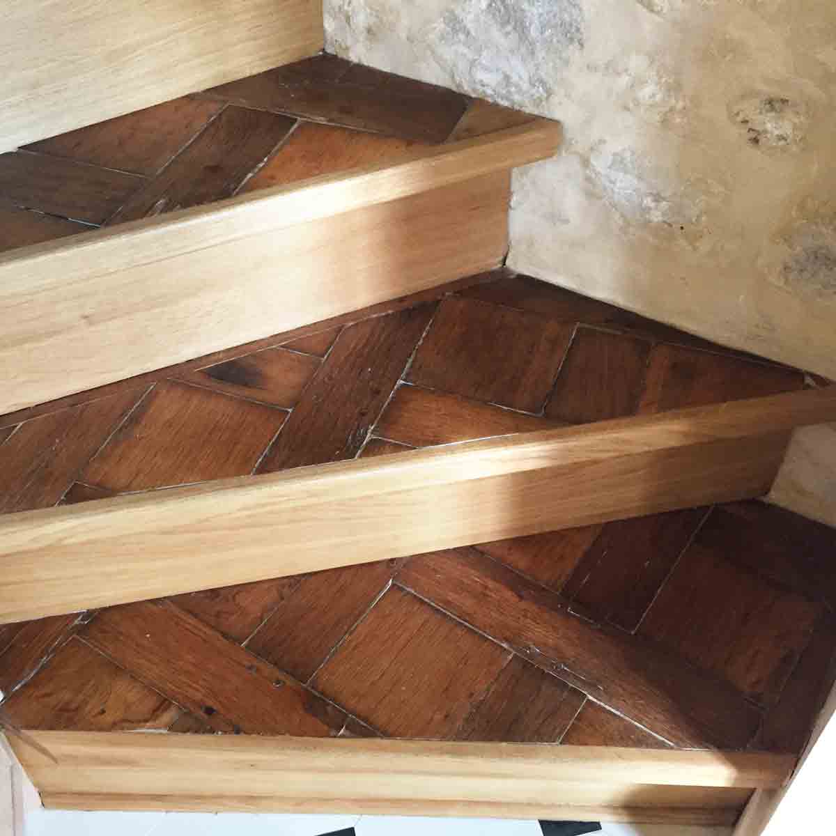 Stair tread using original 17th oak flooring